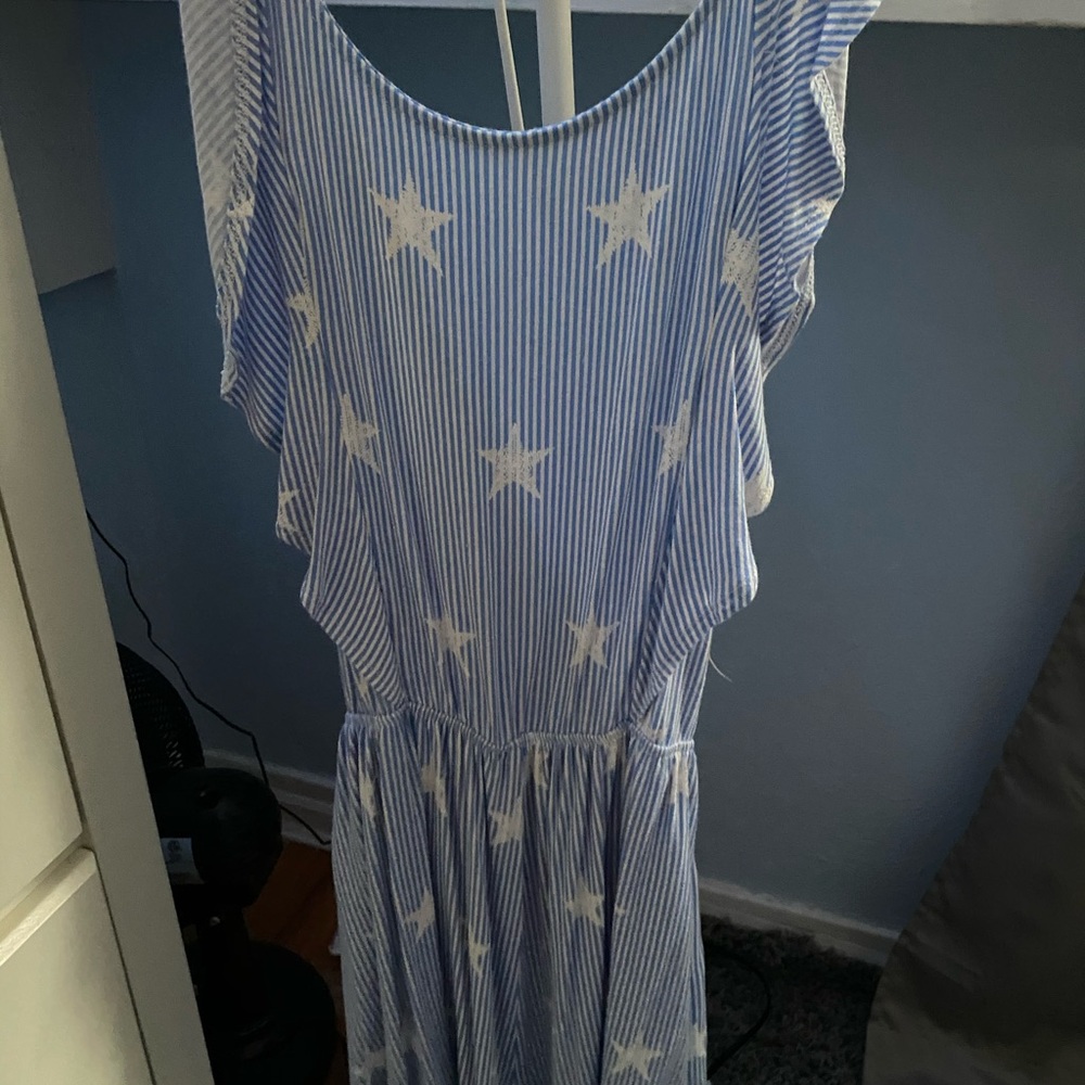 Blue and White Striped Star Romper